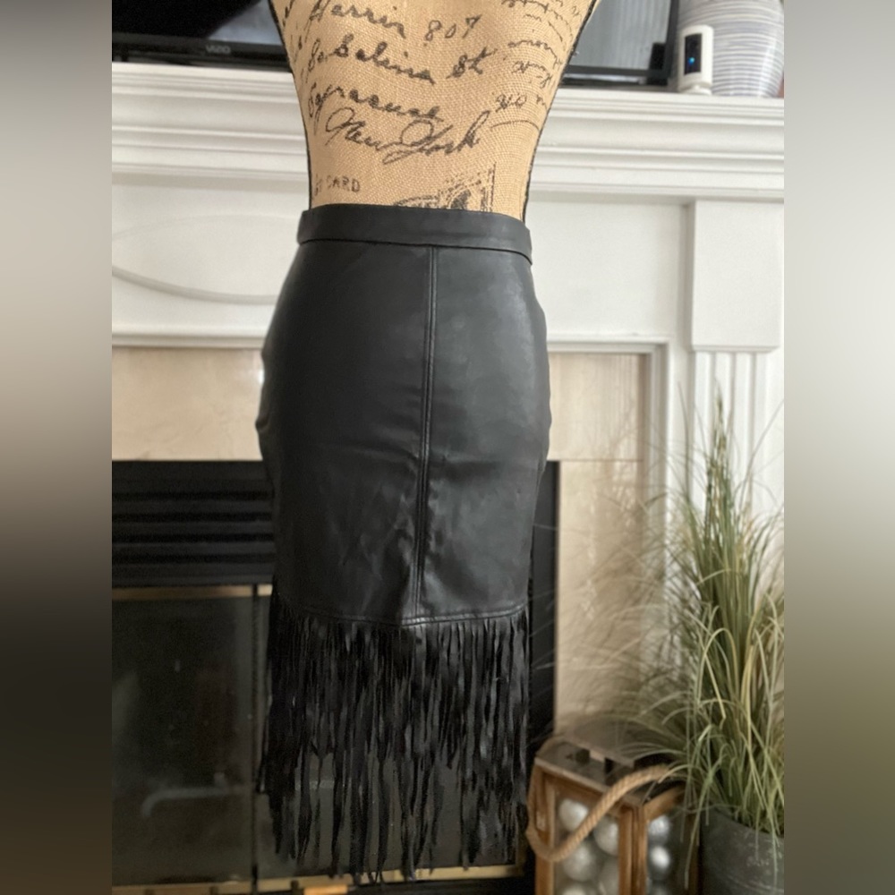 Black Faux Leather Skirt with Fringes (Blouse NOT for Sale)